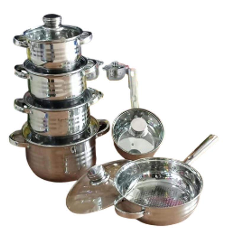 Signature 12 PCs Stainless Steel Cookware Set With Glass Lids & Induction Base image