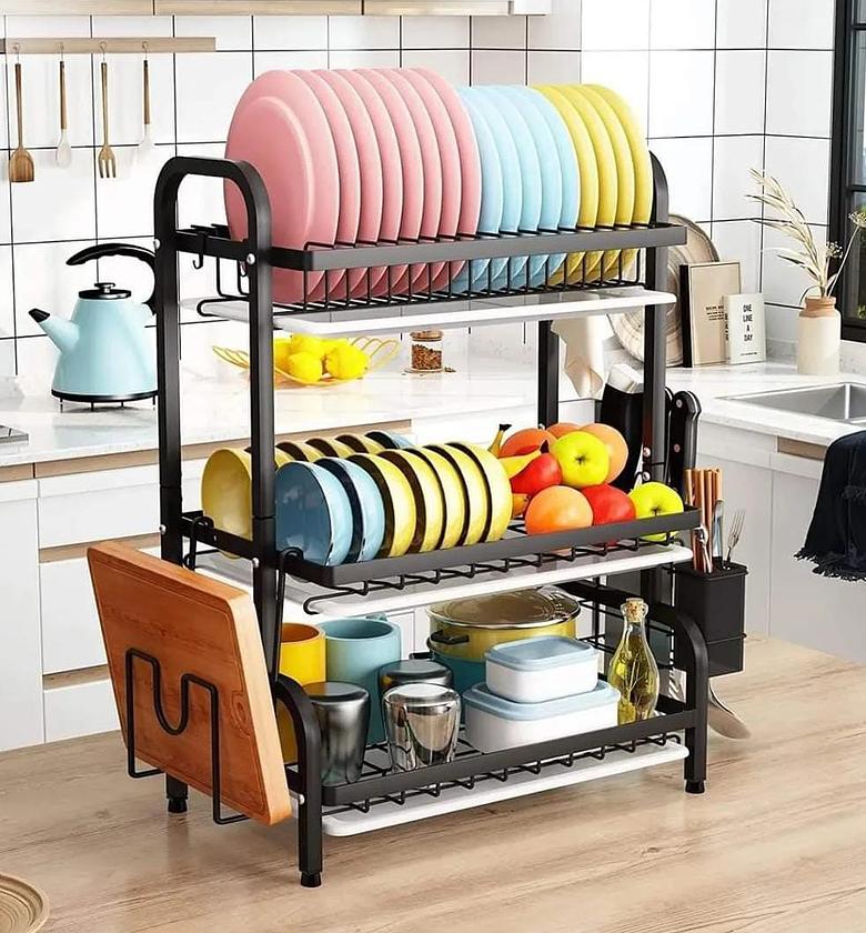 3 tier dish rack with cutlery holder & Chop Board Holder image