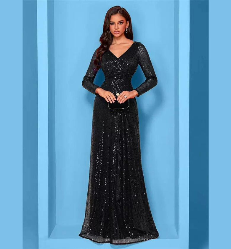 Midnight Shimmer Long Sleeve Maxi Gown image