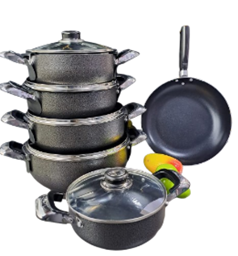 Cookware Set. JP Jamesport 11Pcs Heavy Non-Stick Granite Cooking Pot Sufuria With Pan & Cookware Set image