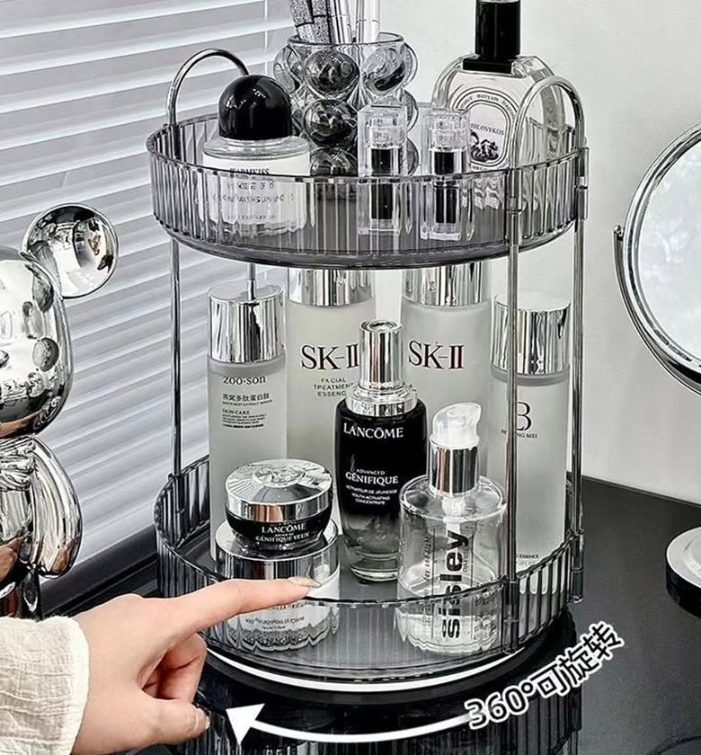 360 DEGREE 2 TIER ROTATING MULTIFUNCTIONAL TRANSPARENT MAKEUP/COSMETIC ORGANIZER image