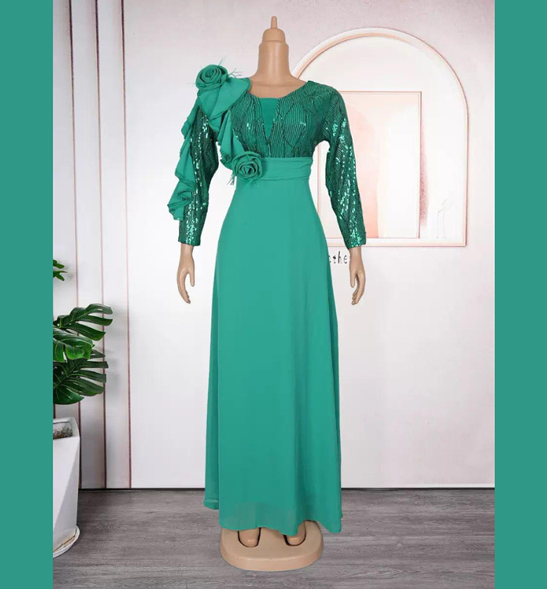 Emerald Bloom Sequin Accent Gown image