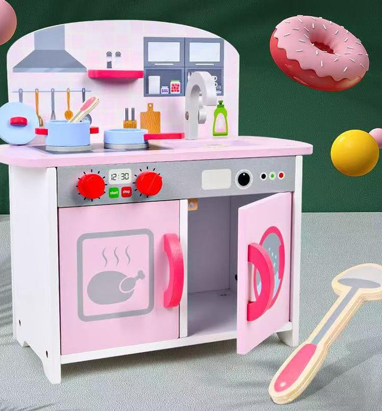  38cm Height Kids Wooden Toy Kitchen, a playset designed for children to engage in imaginative play image