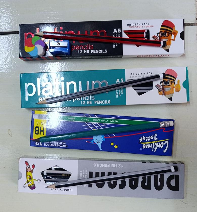 Platinum HB Pencils - Box of 12 with Free Sharpener & Eraser - Extra Dark Graphite School Stationery image