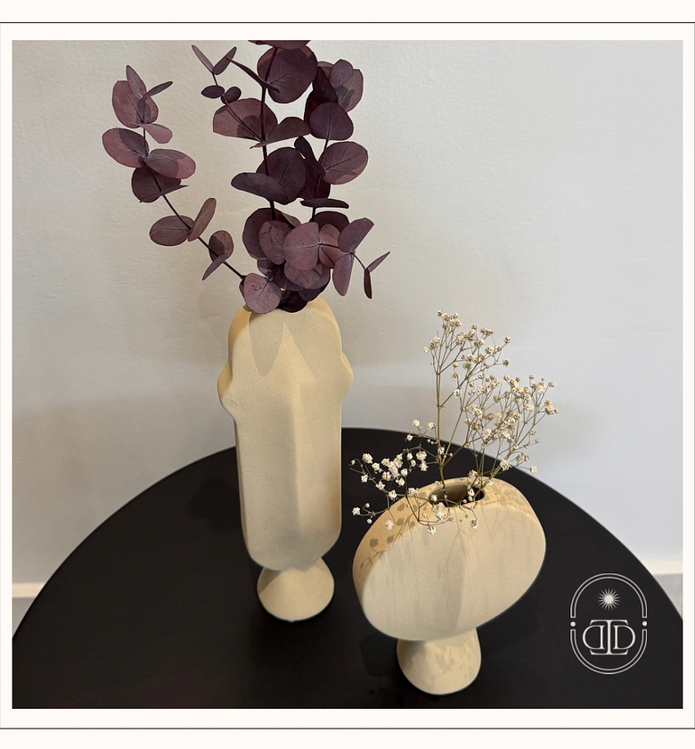 2 piece textured abstract flower vase in sand image