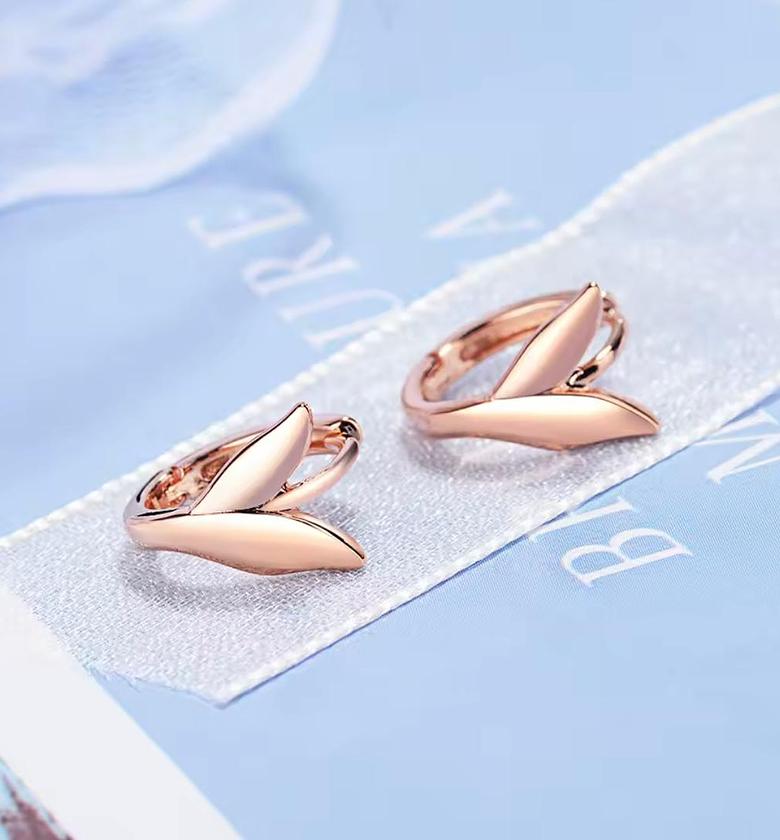 Petal-Leaf Rose Gold Huggie Hoops image