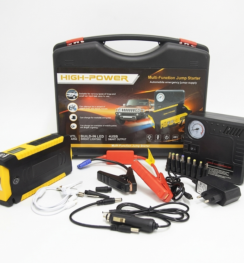 High-Power Multi-Function Car Jump Starter and Portable Air Compressor Kit with 4 USB Power Bank for Emergency Roadside Assistance image