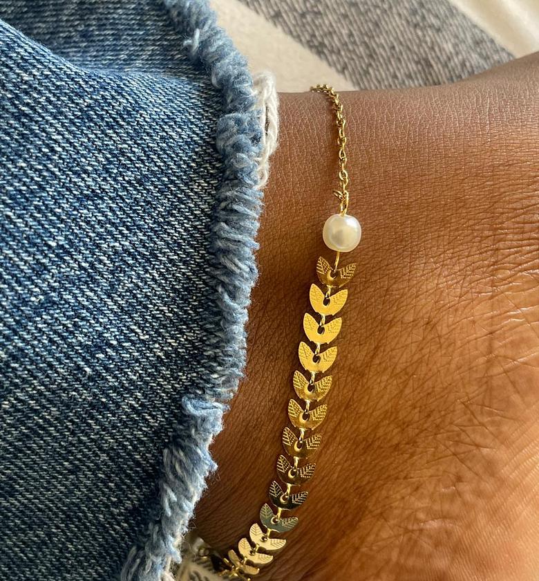 Harvest Pearl Leaf Anklet image