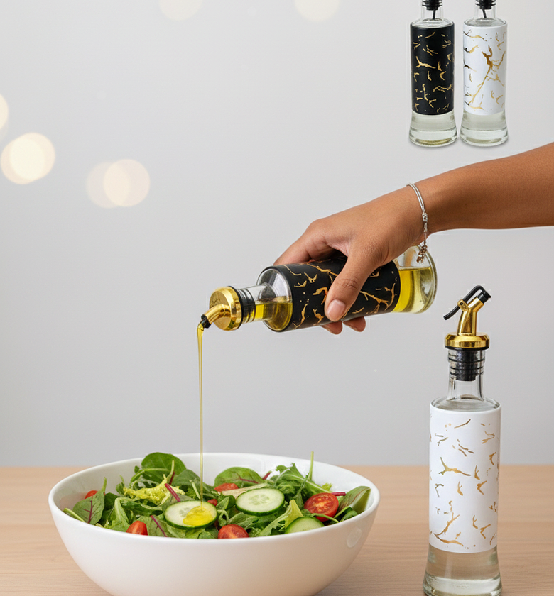 Marble Oil Dispenser Bottle - Glass Oil Vinegar Jar image