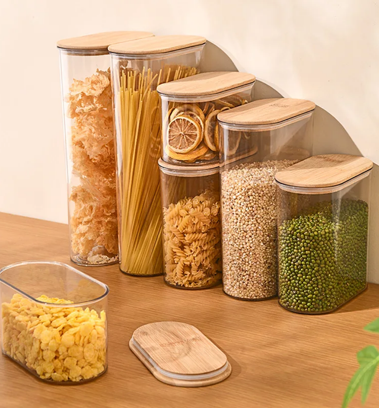 4pcs Acrylic Food Storage Containers with Airtight Bamboo Lids image