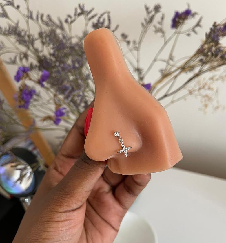 Cross Charm Dangle Corkscrew Nose Ring image