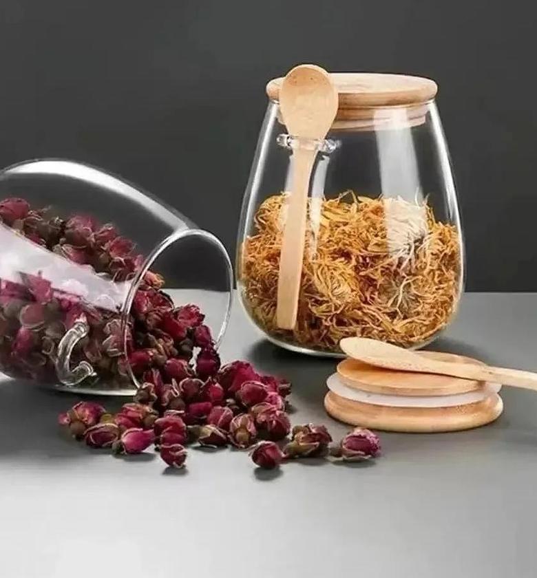 Glass storage canisters with bamboo spoon & airtight lid  Capacity:600ml image