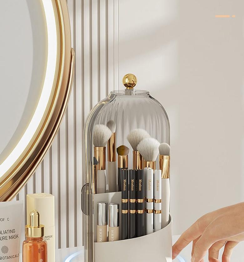 360° Rotating Makeup Brushes Holder With Lid  image
