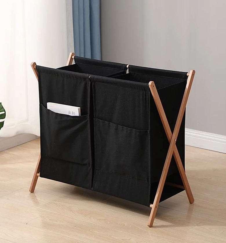 Foldable partitioned laundry basket image