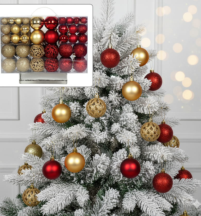 100 Pcs Gold Red Christmas Balls Tree Decorations Set Ornaments image