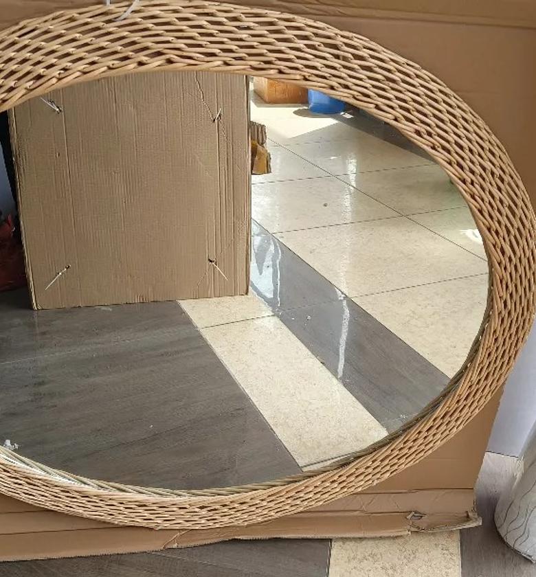 Big Size Modern Oval Rattan Bamboo Decorative Mirror. image