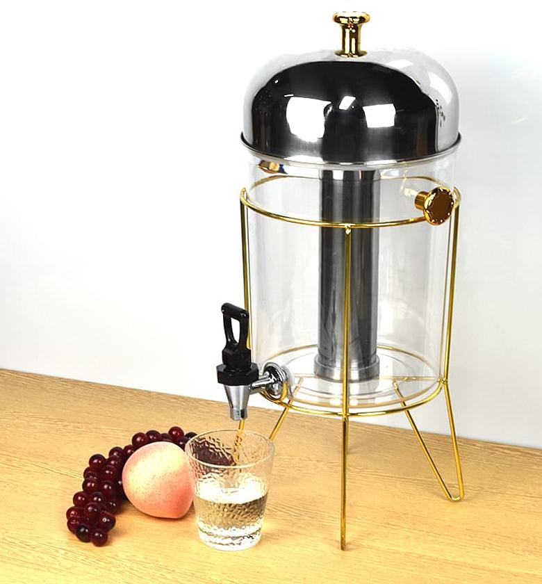 8L Golden metal frame juice dispenser with stainless steel ice cube  image