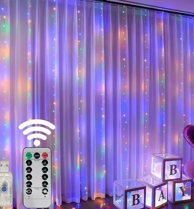 Christmas LED Curtain Fairy Lights with Remote, Decor image