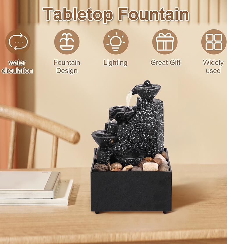 Indoor Tabletop Water Fountain With Led Lights. Home Office Decor. image