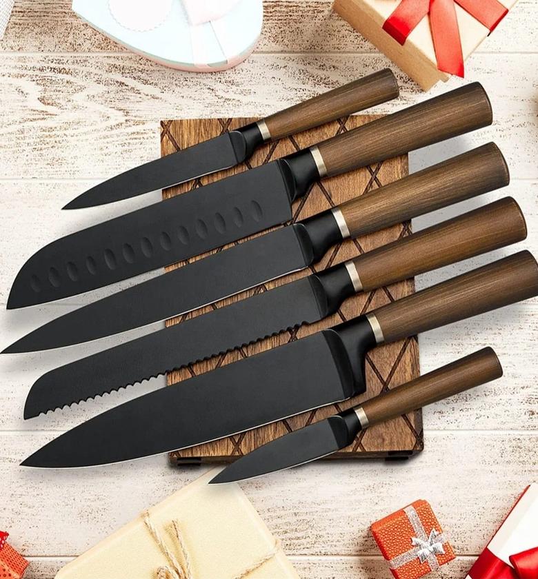 7-Piece High Quality Stainless Steel Knife Set with Wood Block image