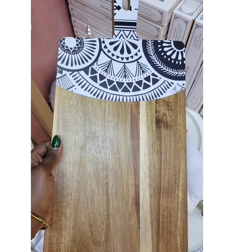 Acacia Wood Chopping & Cutting Board with Tribal Print image