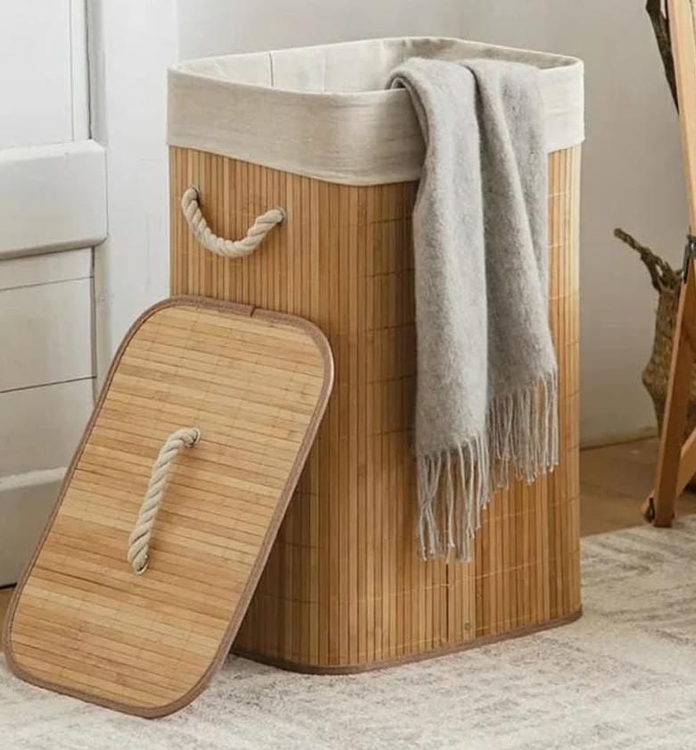 Bamboo laundry basket with linen lining image
