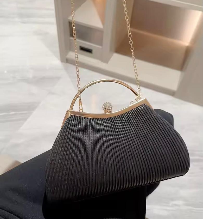 Midnight Pleat Crystal Clasp Evening  Clutch Bag image