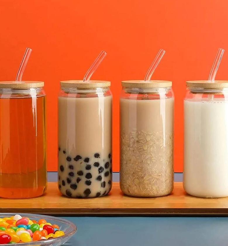 500ml Glass Cup With Lid and Straw Transparent  image