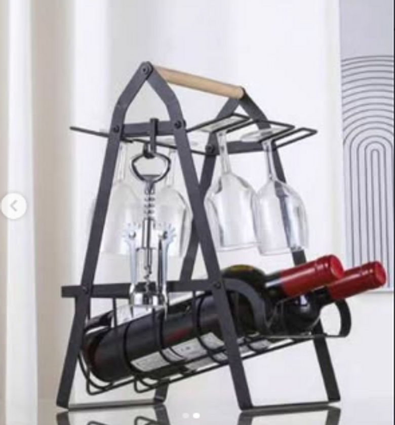 Metallic countertop wine bottle rack. image