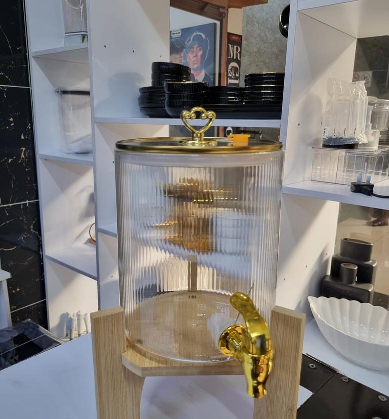 3.6L Ribbed Glass Juice Dispenser with Bamboo Stand image