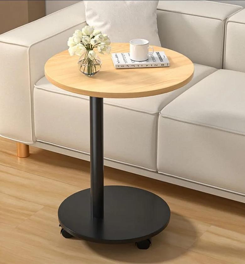 Round Wooden Coffee Side Table with Wheels image