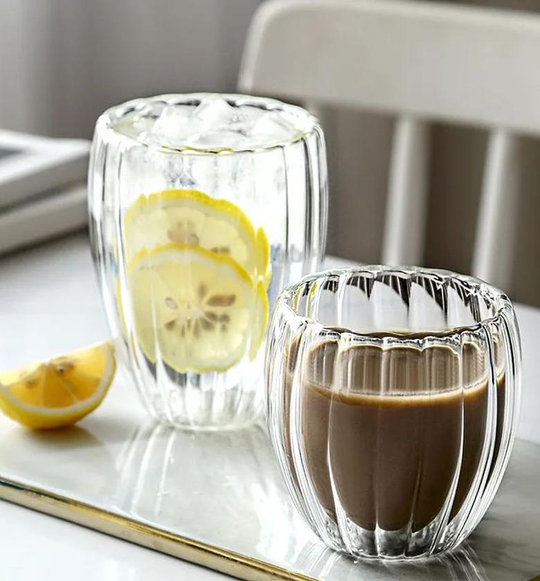 450ml Stripe Double Wall  Glass Mug image