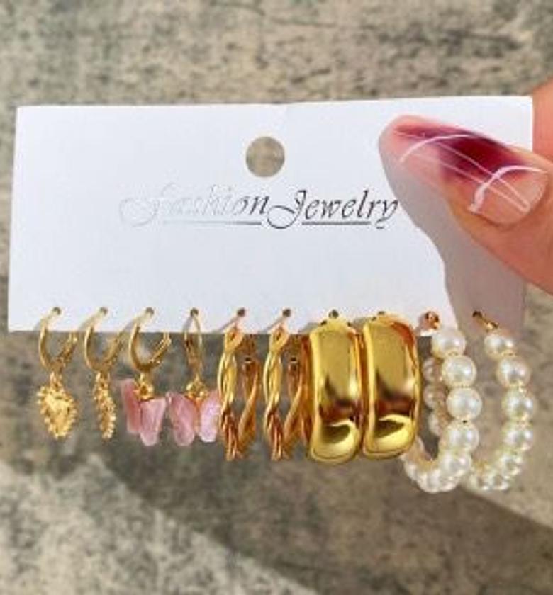 Heart Butterfly Stud Earrings Boho Style Acrylic Resin Pearl image