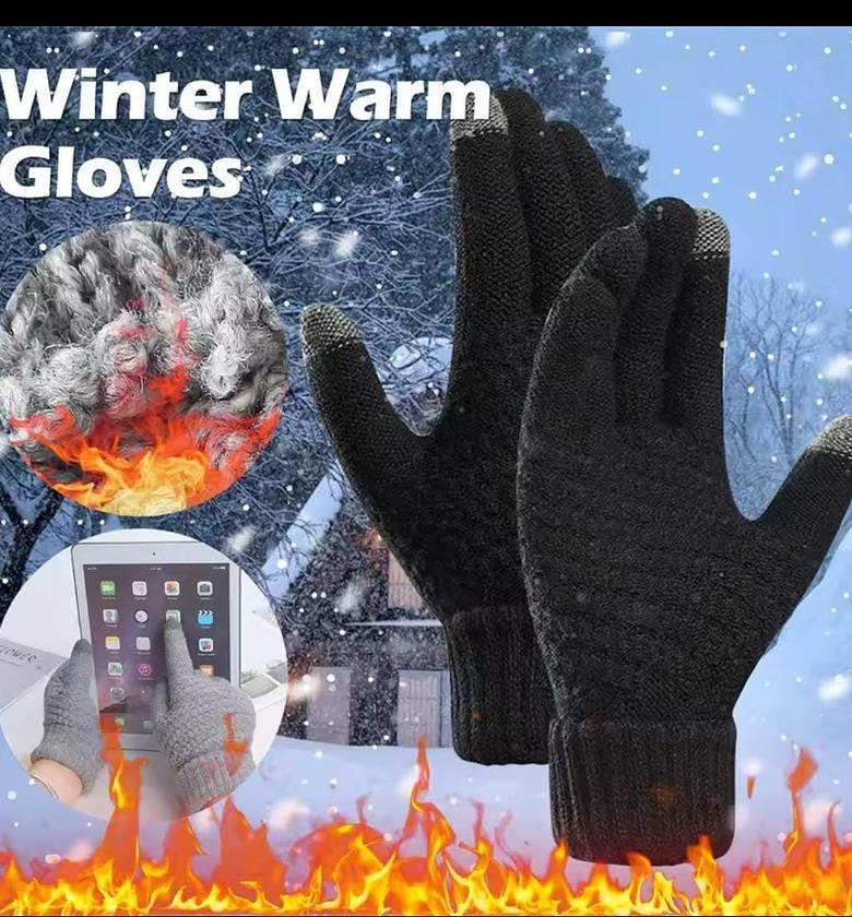 Warm winter touch screen gloves for men and women with full finger wool knit image