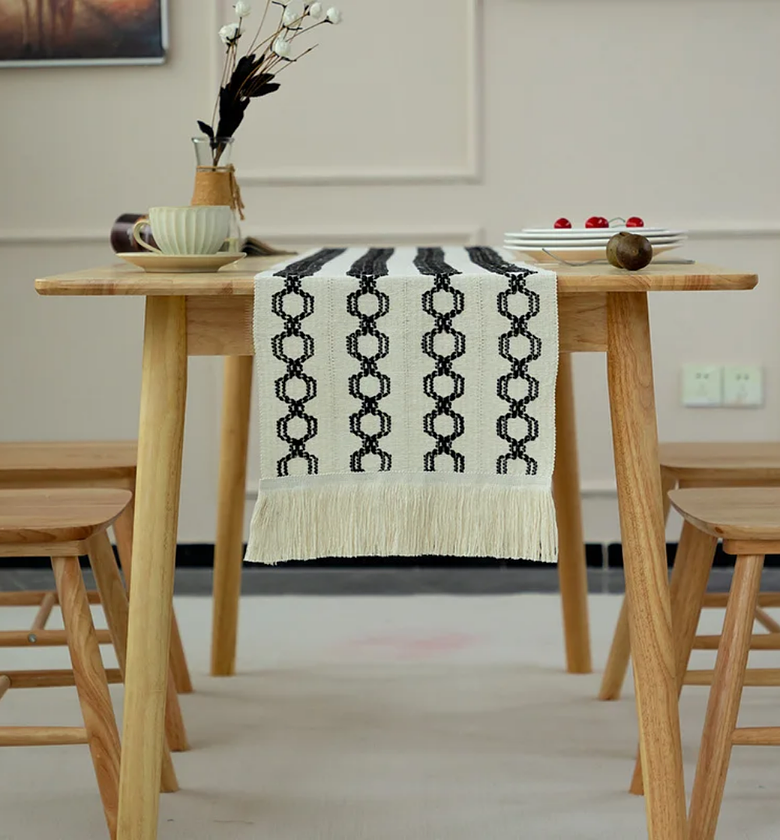Bohemian Tassel Table Runner – 35cm x 240cm image