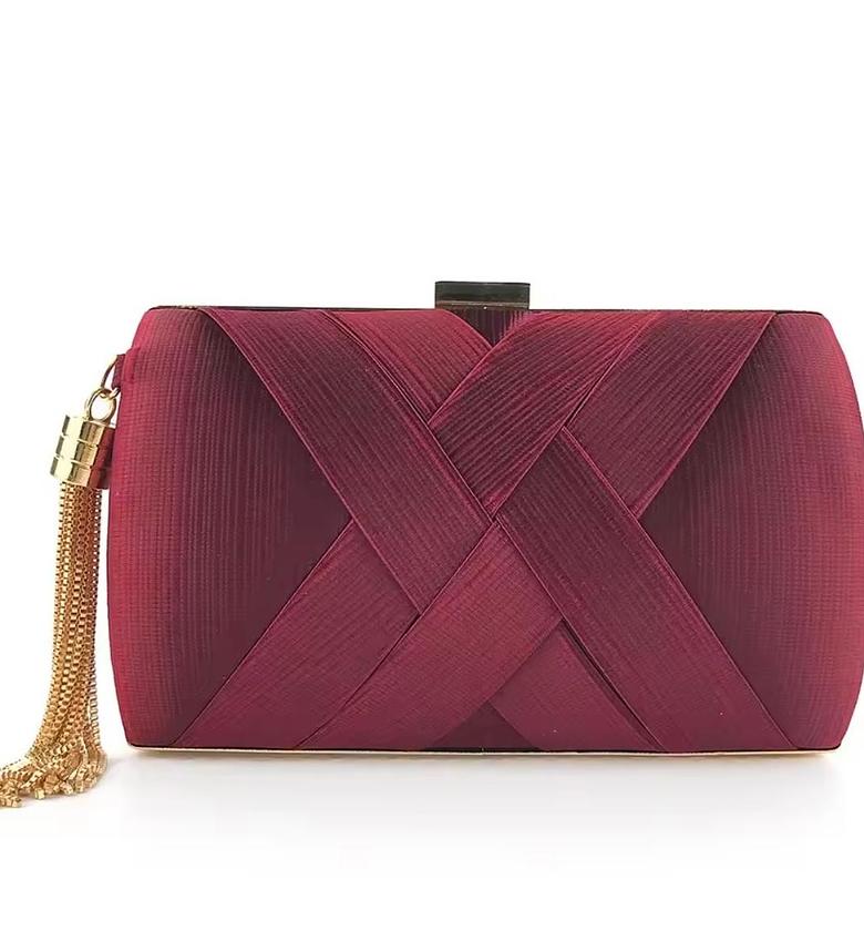 Bordeaux Weave Tassel Evening Clutch Bag image