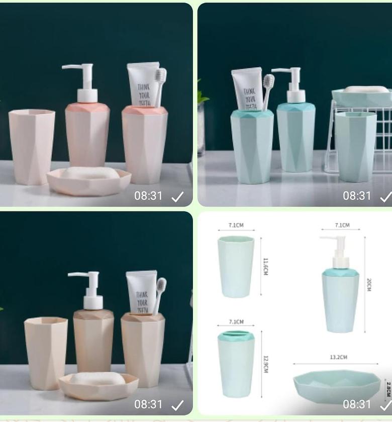 4 PCS Geometric Bathroom Set | Soap Dispenser Toothbrush Holder image