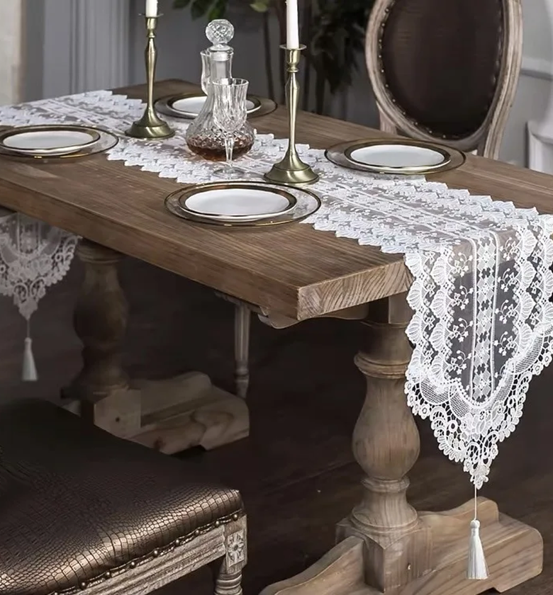 Classy Lace Table Runner – Elegant White Finish image