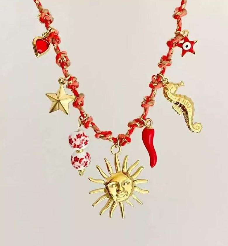 Crimson Celestial Charm Necklace image