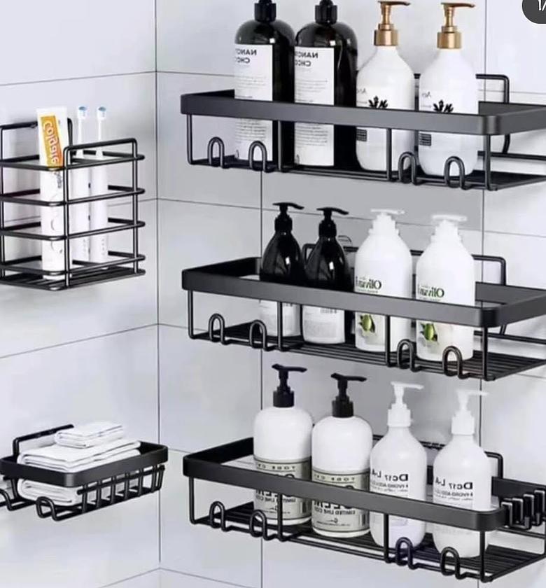 5pcs bathroom shower caddy, comes with adhesive stickers image