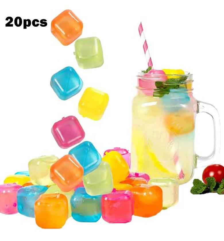 20pcs Reusable Plastic Ice Cubes - Multicolored Non-Diluting Beverage Chillers for Cocktails & Juice - BPA Free image