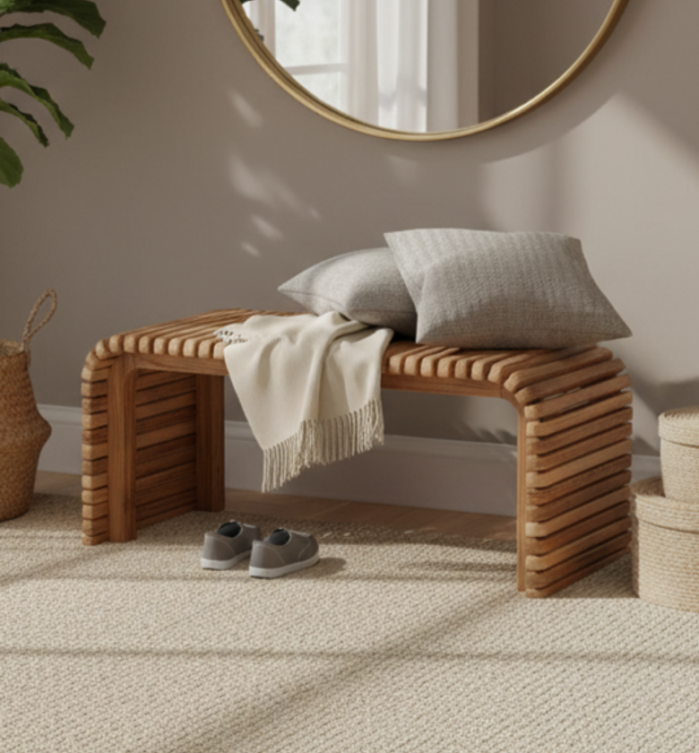 Slatted Wood Bench image