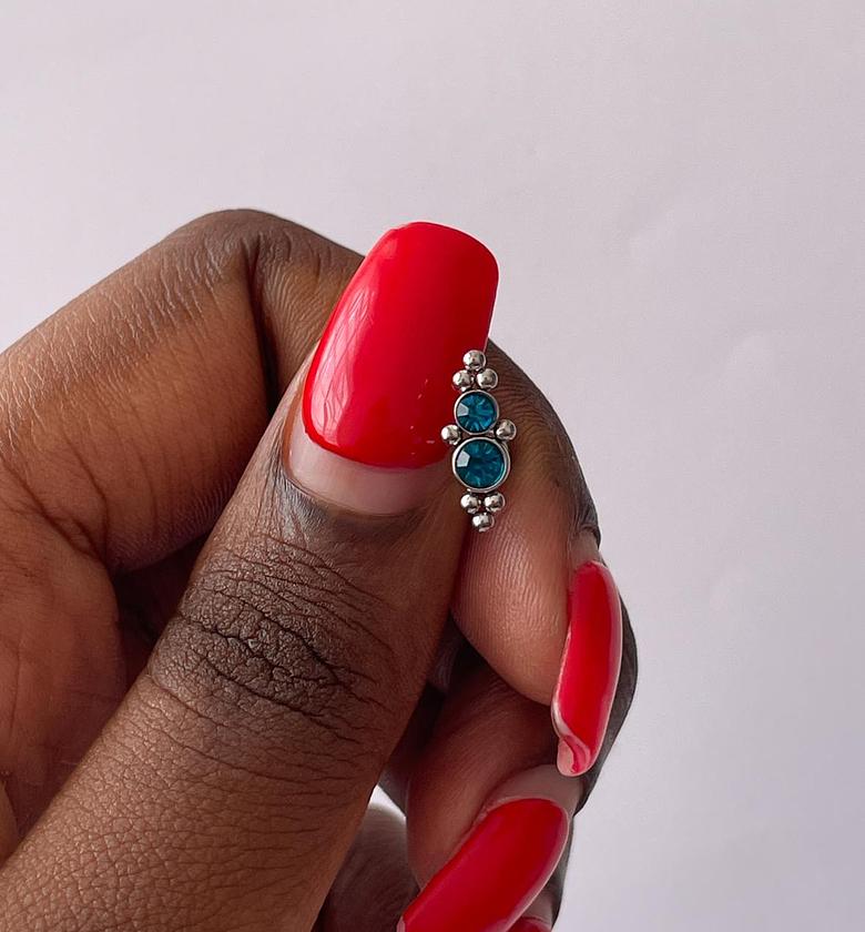 Stainless Steel Turquoise Gem Cluster Stud Earring image