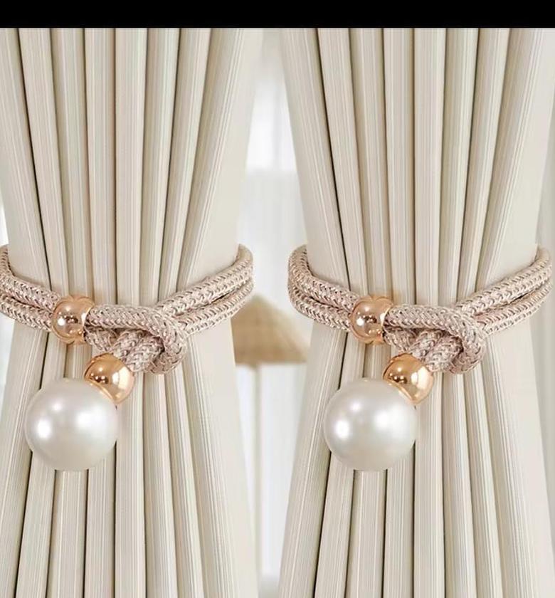 Pearl Curtain Tiebacks Adjustable No Punch Pull-outs Decorative Rope Fixings for Curtains image
