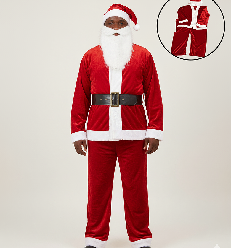 Velvet Santa Claus Costume Full Set with Beard and Hat image