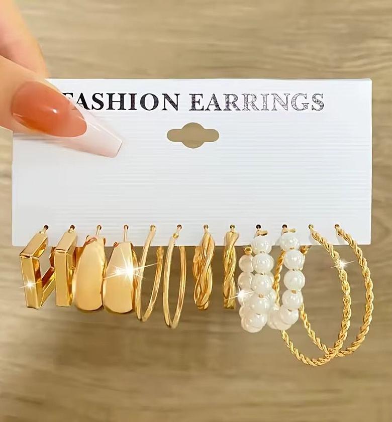 The Geometric & Pearl Gold-Tone Earring Collection image