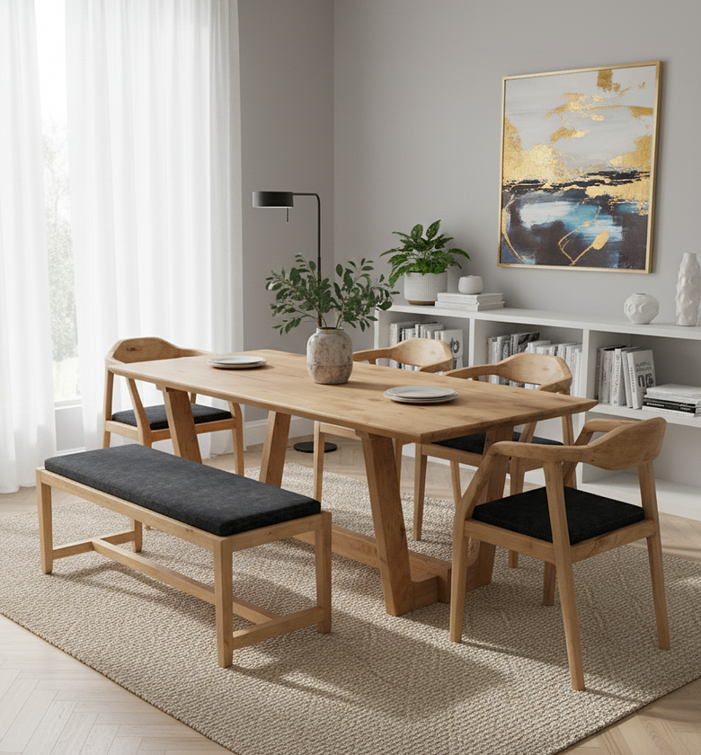 Wood and Bench Dining Set image