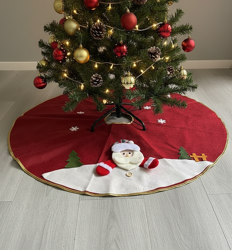 Santa Christmas Tree Skirt 90cm Red Festive Decoration image