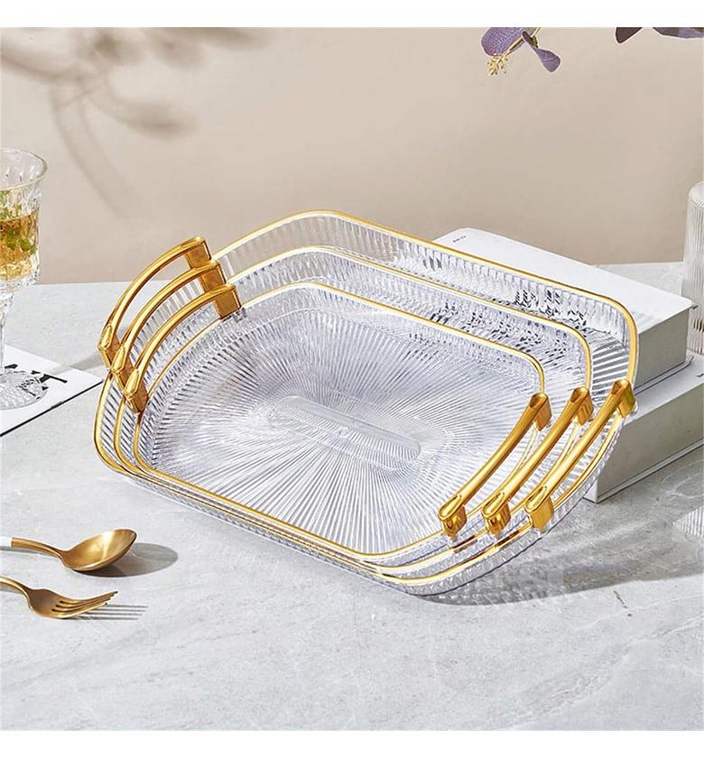 3pc European gold rectangular tray fruit tray  image