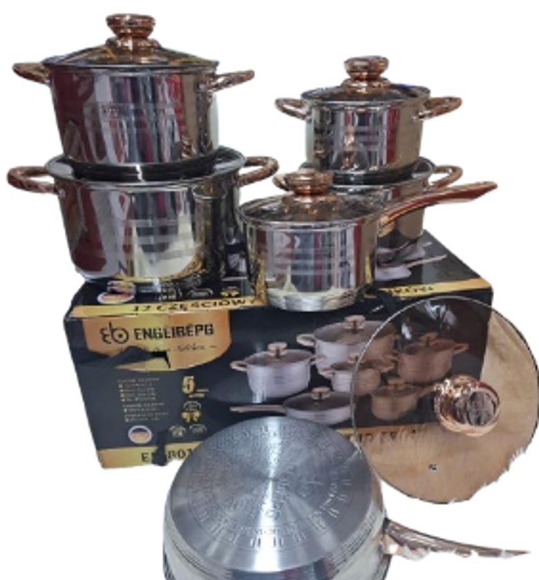 Cookware Set. 12-piece stainless steel cookware set, model E801.  image